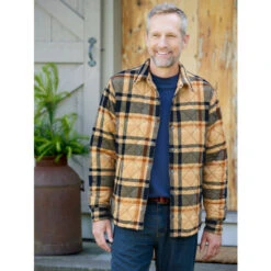 Buy ✨ Orton Brothers Quilted Flannel ❤️ Shirt Jacket Khaki/black Plaid 🛒