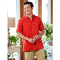 Top 10 🎁 Orton Brothers Dobby Windowpane Camp Shirt Red 😉